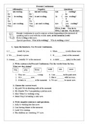 Present Continuous table and exercises