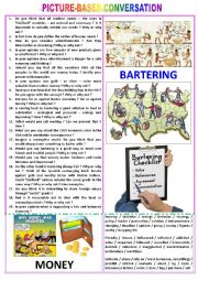 English Worksheet: Picture-based conversation : topic 98 - bartering vs money.