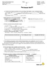 English Worksheet: English test for first year bac students