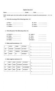 English Worksheet: Unit 7 Past tense