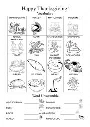 English Worksheet: Thankgiving Worksheet