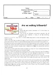 English Worksheet: Are we walking billboards?