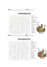 English Worksheet: Thanksgiving Word Search