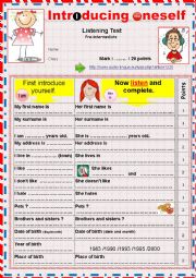 English Worksheet: Introducing oneself - Listening + link + KEY