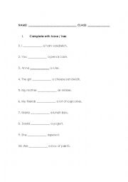 English Worksheet: Have/Has