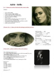 English Worksheet: Listening - ADELE - Hello