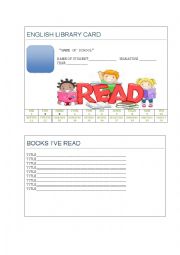 English Worksheet: ENGLISH LIBRARY CARD