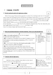 English Worksheet: end of term test 1 (9th formes / language+writing)
