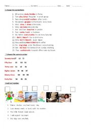 English Worksheet: test (simple present ,number1-20, reading and comprention)