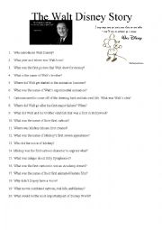 English Worksheet: The Walt Disney Story Questions