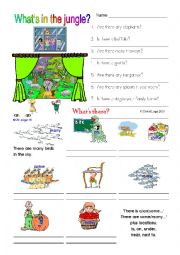 English Worksheet: Whats in the jungle?: there is/are