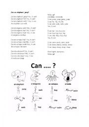 English Worksheet: Can an elephant jump? Lyrics, Visuals, Colouring