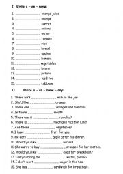 English Worksheet: A AN SOME ANY