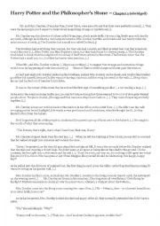 English Worksheet: Harry Potter and the Philosophers stone Chapter 1 abridged plus characters worksheet