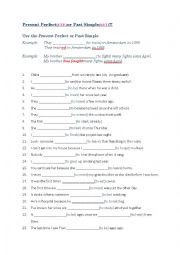 English Worksheet: Worksheet past simple or present perfect