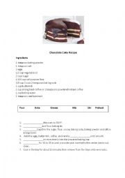 English Worksheet: Cupcake Recipe worksheet