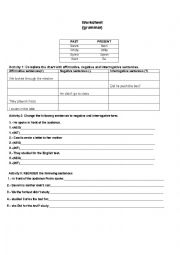 English Worksheet: past tense - grammar