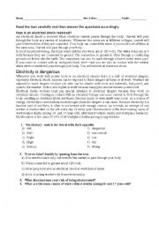 English Worksheet: Danger of electricity 