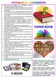 English Worksheet: Picture-based conversation : topic 92 - paper book vs e-book.