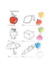 English Worksheet: Colour and write