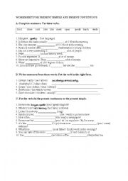 English Worksheet: present simple and present continuous