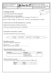 English Worksheet: Mid-term Test N1 second form