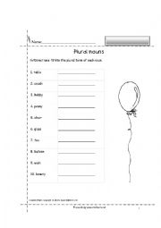 English Worksheet: Plural nouns 