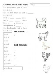 English Worksheet: Farm animals and sounds