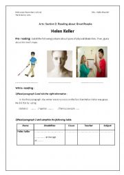 English Worksheet: Reading about great people Hellen Keller