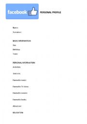 English Worksheet: Personal profile Facebook