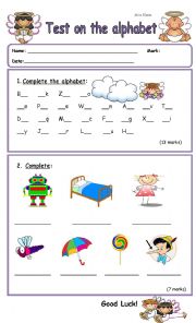 English Worksheet: test on alphabet