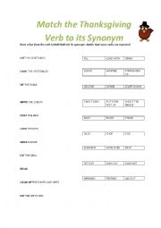 English Worksheet: Thanksgiving Dinner Synonyms