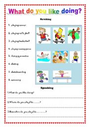 English Worksheet: What do you like doing?