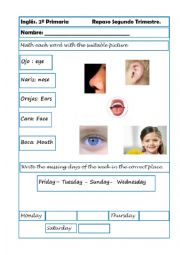 English Worksheet: Our Face. My body. Days of the week.