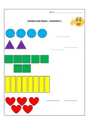 English Worksheet: Evaluation_Activity Shapes and Numbers