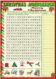 English Worksheet: Christmas wordsearch  with a hidden message , KEY included