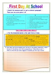 English Worksheet: First day at school