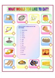 English Worksheet: WHAT WOULD YOULIKE TO EAT?