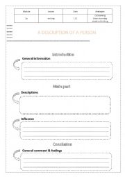 English Worksheet: writing a description  of a person