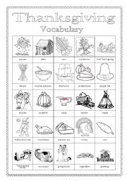 English Worksheet: Thanksgiving Vocabulary