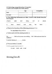 English Worksheet: listening comprehension 9 th form