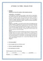 English Worksheet: READING. EXM/ TERM 3 ESO