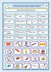 English Worksheet: What would you take on a desert island vocabulary
