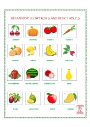 English Worksheet: Red and yellow fruits/vegetables