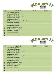 English Worksheet: Who am I?