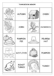 English Worksheet: Thanksgiving Memory Game