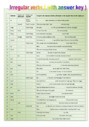 English Worksheet: Irregular verbs in the simple past  with answer key