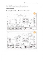 English Worksheet: The City: Find 10 differences