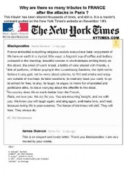 English Worksheet: tribute to France after the terrorist attacks