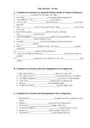 English Worksheet: present simple and presen continuous and adjective forms